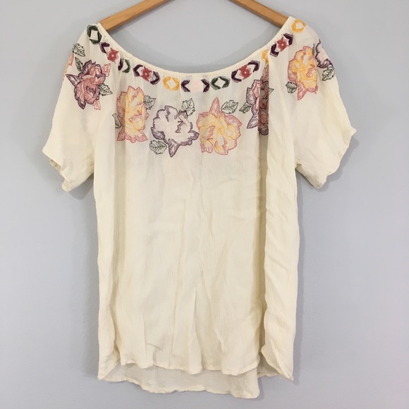 Torrid Floral Embroidered Gauze Blouse Cream Ivory - Picture 7 of 8